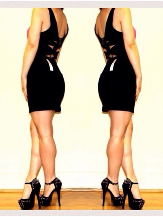 bebe Dresses & Skirts - Bebe Black and Fuchsia Color Block Mini Dress with Cut Out Back